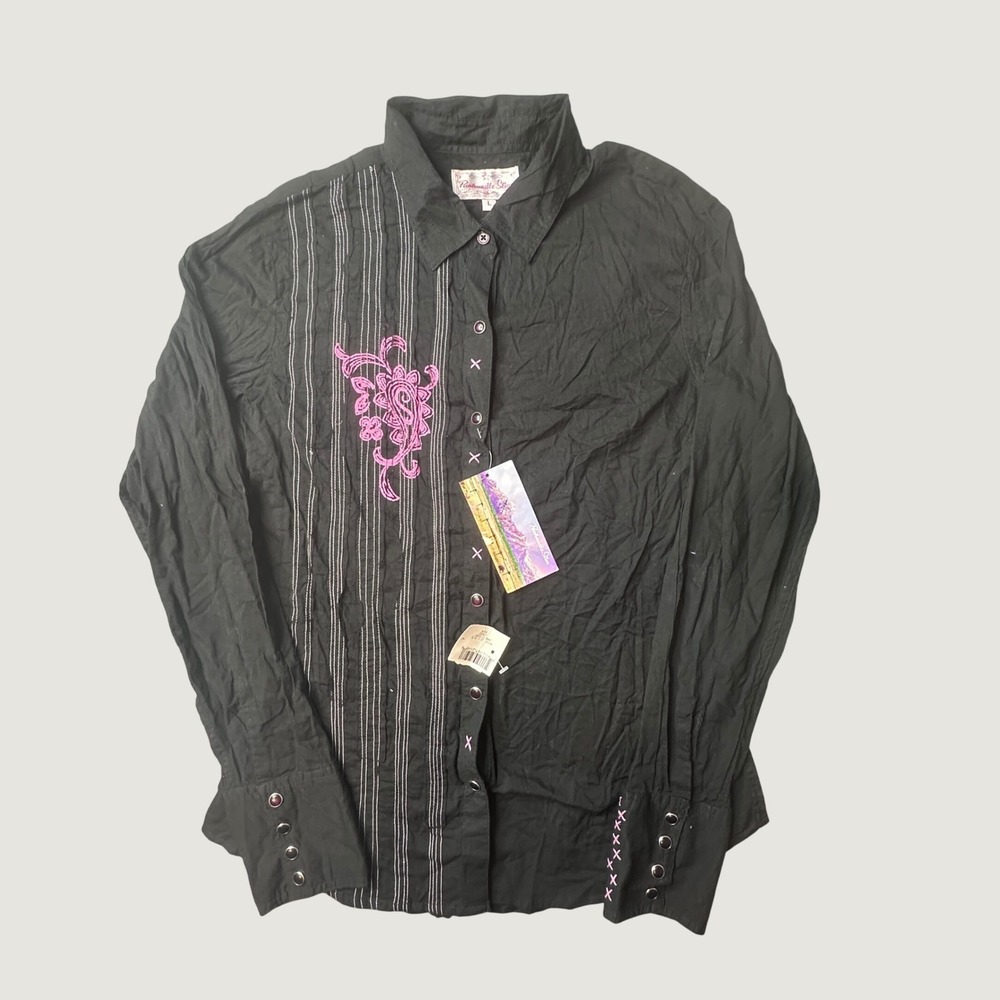 Panhandle Slim Shirt Womens L 22S8072 Black Embroidered Western Pearl Snap NEW